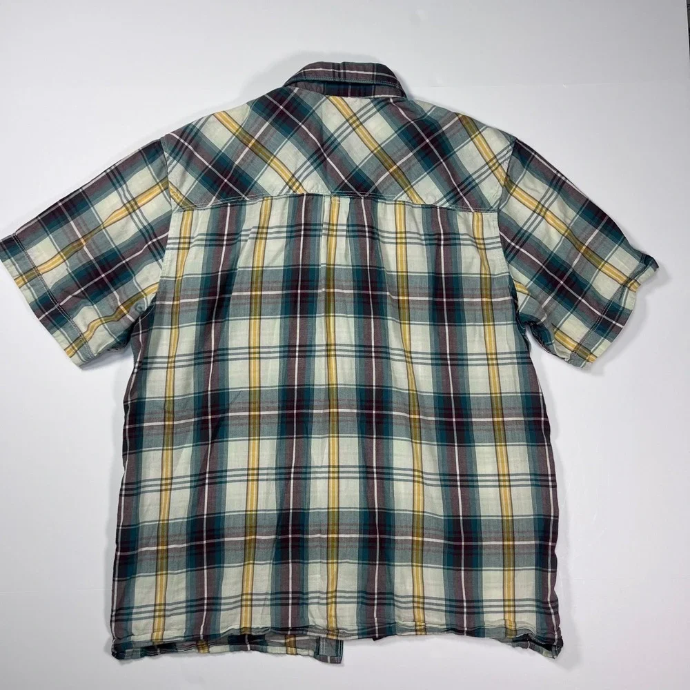The North Face Plaid Button Down Shirt Mens Medium Short Sleeve TNF Hiking